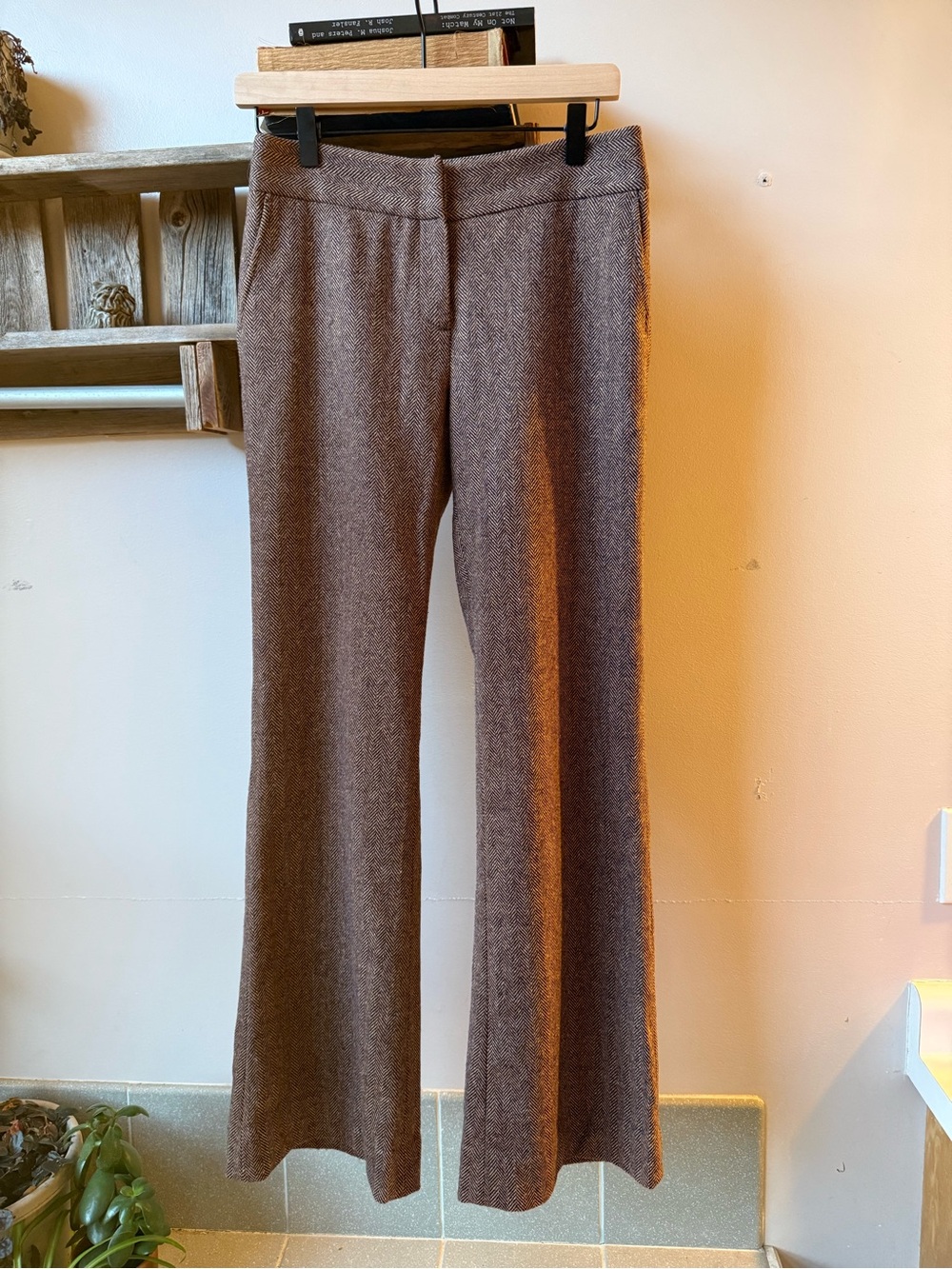 Boden Brown Herringbone Tweed Flare Trousers Wool Silk Blend 10L (US 6)